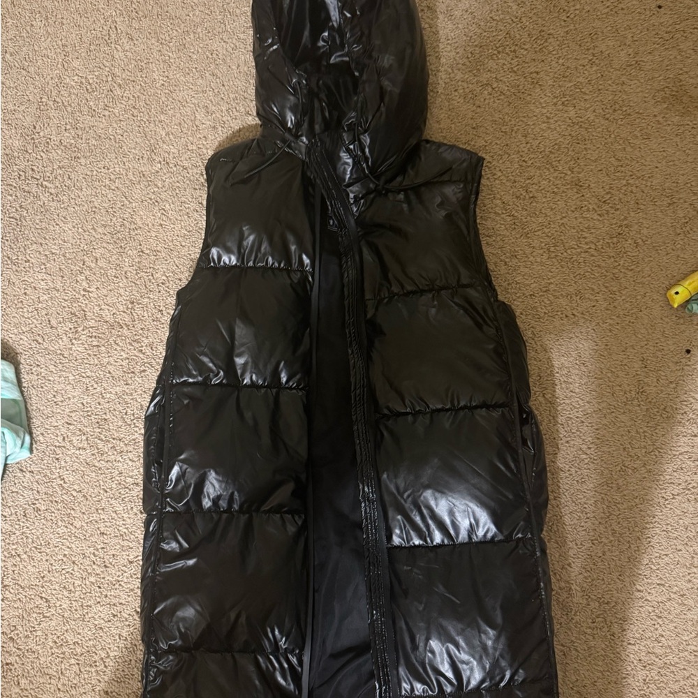 Zara Shiny Black Long Vest
